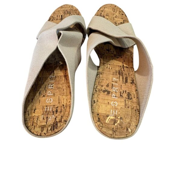 Esprit Wedge Sandals Cork Platform Cross Strap Slides Beige Casual Size 9.5 - Picture 4 of 7